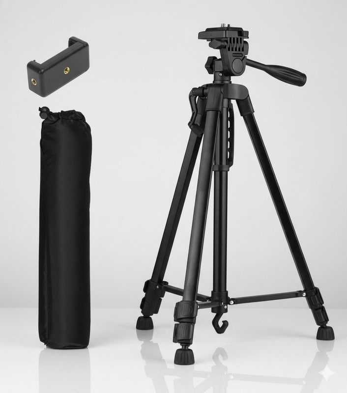 Qolic 55 Inch Foldable Aluminum Tripod for Phone, DSLR & Action Camera Tripod(Black, Supports Up to 5000 g)