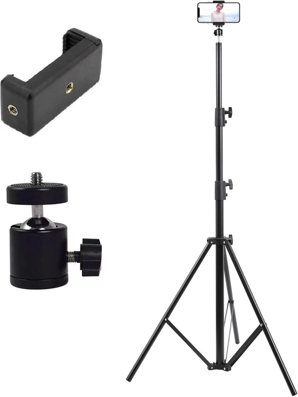 FITRIC 7 Feet Adjustable Tripod Stand for Mobile & Camera Heavy Duty Vlogging & YouTube Tripod, Monopod Kit, Tripod Ball Head(Black, Supports Up to 5000 g)