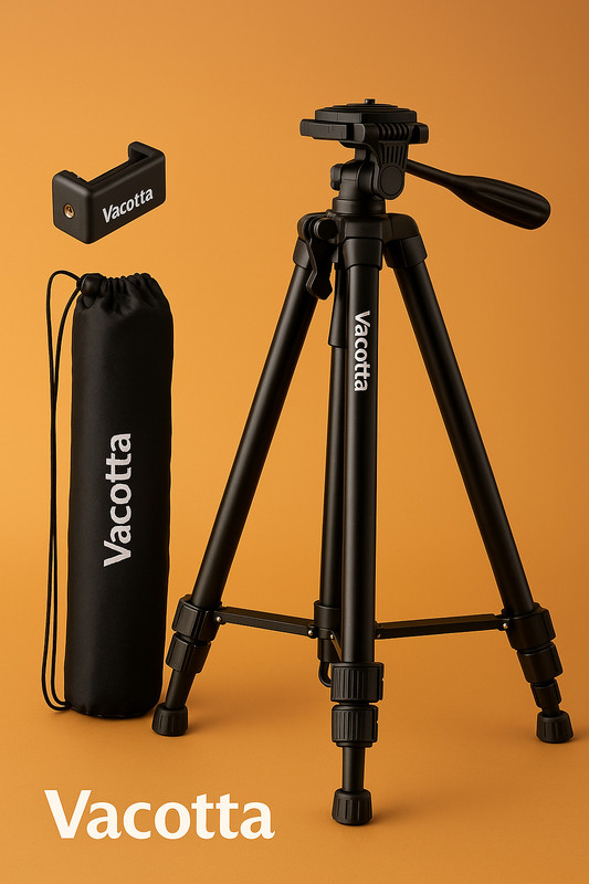 Vacotta Light weight 55-inch tripod with Pouch and mounting clip for mobile Phone,Camera Tripod(Black, Supports Up to 3000 g)