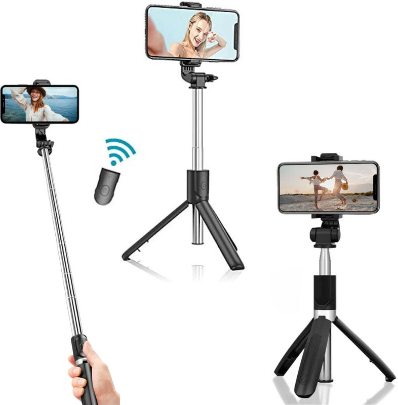 RENTOOR R1 Selfie Stick With Amazing Quality Wireless Extendable Selfie Stick Stand Tripod, Tripod Clamp, Tripod Ball Head(Black, Supports Up to 400 g)