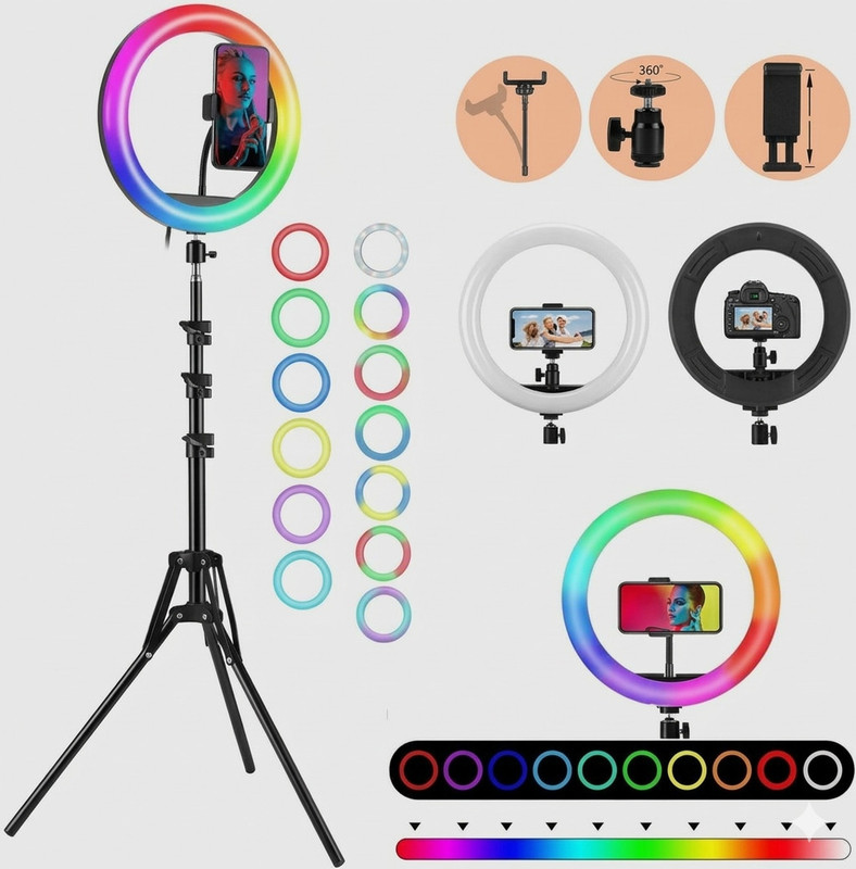 BESTFLY Big Tripod Stand for Live Stream-LED RGB Ring Light Tripod, Tripod Kit(Multicolor, Supports Up to 1999 g)