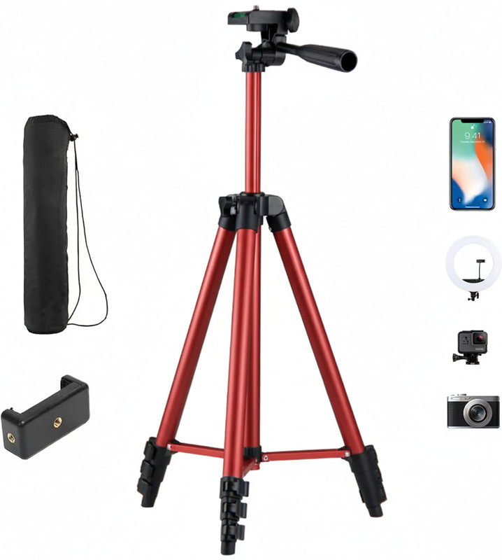 BfsTeckt 3366 Aluminum Tripod (55-Inch),Shutter Button & all Mobile Holder Tripod Tripod(Red, Supports Up to 5000 g)