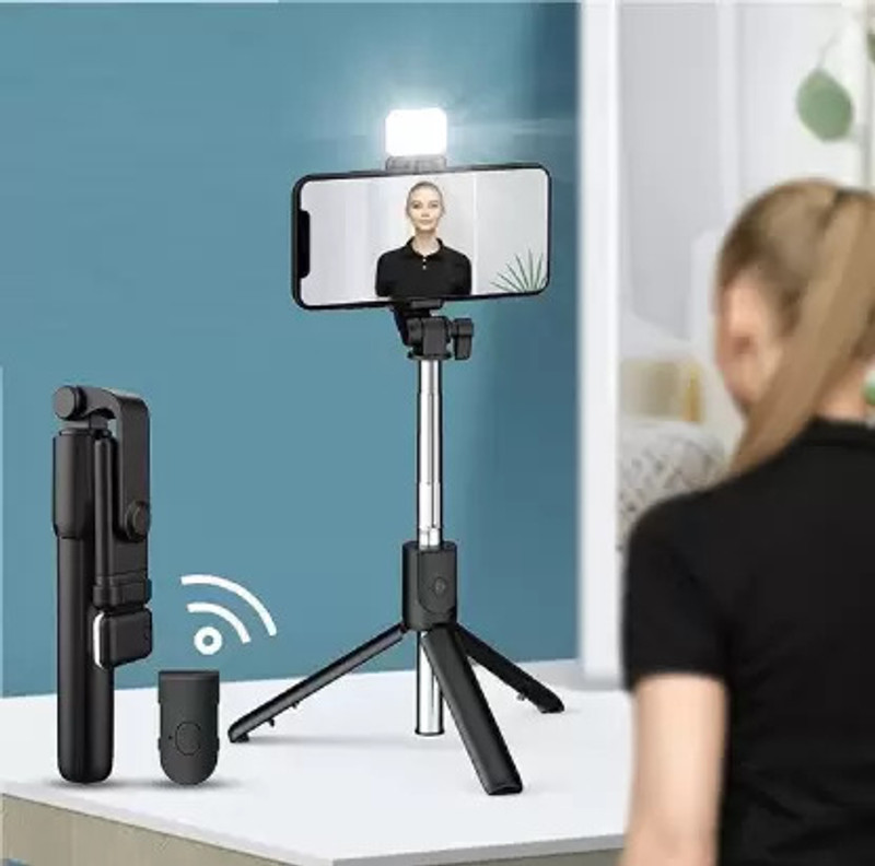 Infinite Digital Selfie Stick with Led Fill Light 104cm Extendable Selfie Stick_3 Tripod(Black, Supports Up to 400 g)