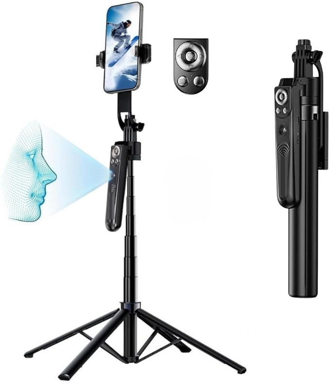 Ruskin AI Face Tracking Professional Rechargeable Selfie Stick Tripod X19 Tripod, Monopod Kit, Tripod Kit, Monopod(Black, Supports Up to 1000 g)