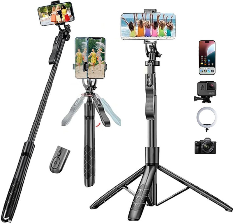 MAFAI L16 Selfie Stick Phone Tripod with Remote 60"Tripod Stand for iPhone Camera 360° Tripod (Video Recording Vlog Tavel Live Stream etc, | bluetooth shutter remote., Black, Supports Up to 450 g) Bluetooth Selfie Stick(Black, Remote Included)