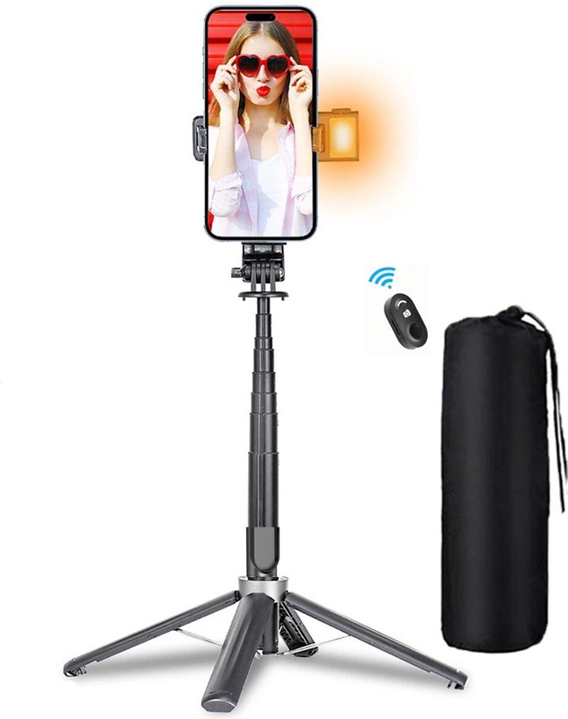 POZUB Mobile Phone Selfie Stick with Light Desktop Stand Live Streaming Mobile Holder Tripod, Tripod Kit, Monopod(Black, Supports Up to 500 g)