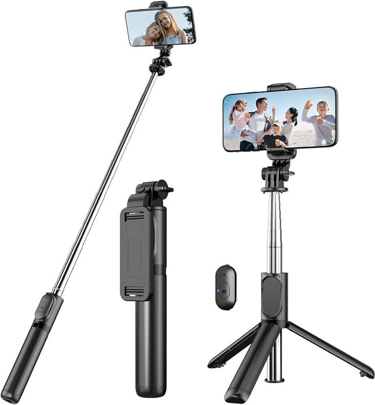 DigiPrints Bluetooth Selfie Sticks with Remote, 3-in-1 Multifunctional Selfie Stick Tripod Tripod(Black, Supports Up to 1000 g)