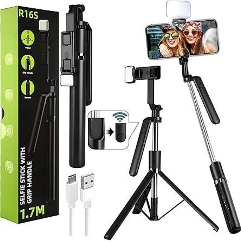 Nextronomy R16s Lightweight Bluetooth Selfie Stick with Tripod Stand for Travel Vlogging Tripod(Black, Supports Up to 1500 g)