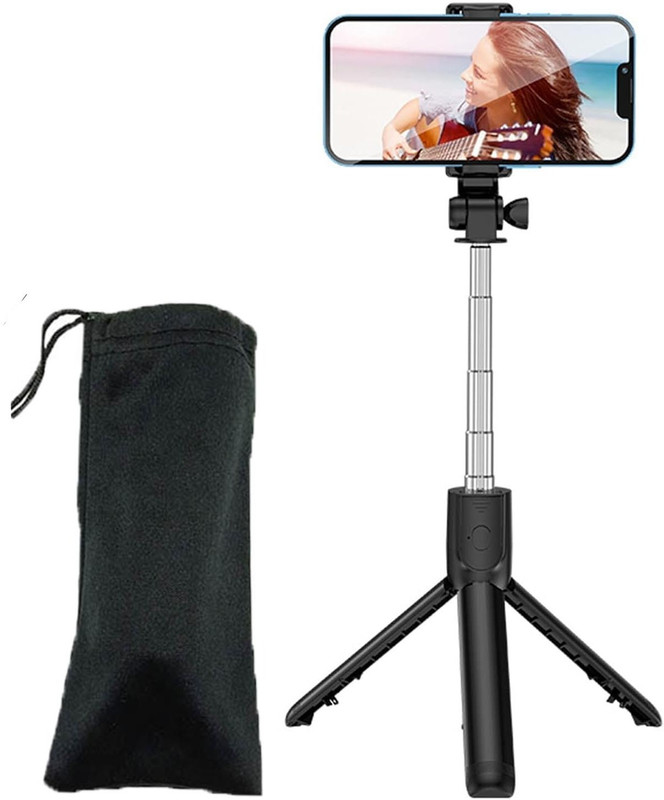 BUFONA Three-in-one Compact selfie stick with Wireless Remote Control and integrated Tripod, Tripod Kit, Monopod(Black, Supports Up to 500 g)