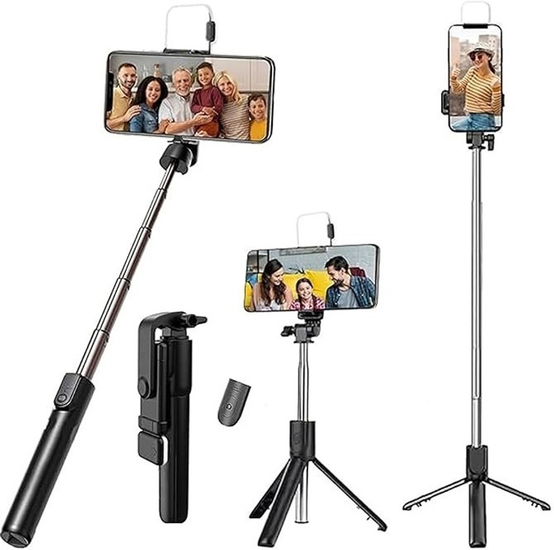 Sconzi Selfie Stick Tripod R1S 114cm expandable Tripod Bluetooth Remote Tripod, Monopod Kit, Tripod Kit(Black, Supports Up to 500 g)