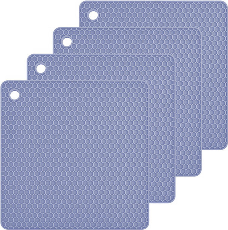 Besillia Silicone Trivet Mat Hot Pads for Kitchen,Trivets for Hot Pots and Pans,Blue 4 Square Trivet(Pack of 4)