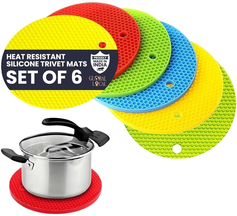 TP INCORP Silicone Hot Mat Random Set of 6 Matte Trivet(Pack of 6)