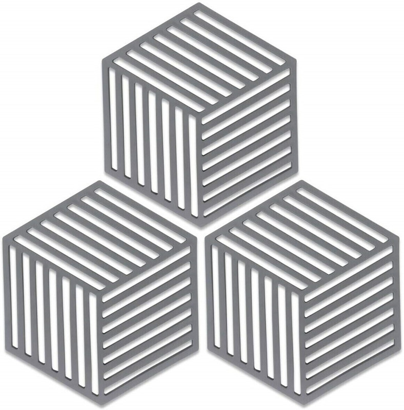 olwick Silicone Trivet Mats, Non-Slip and Heat Resistant Multipurpose Hot Pot Holders for Pans,Dish,Bowl, Drying Mat, Thick Countertop Mat (Grey Line) Silicone Trivet(Pack of 3)