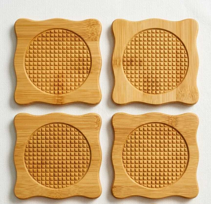 Dhvyant Mart Eco-Friendly Heat Resistant Square Design Kitchen Table & Countertop Bamboo Polished Trivet(Pack of 4)