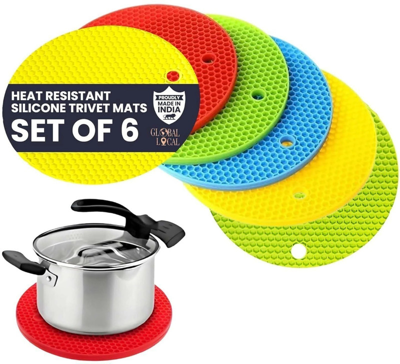 MPR4 Multicolour Hot Mat 6 Piece with hanging hole Round Trivet(Pack of 1)
