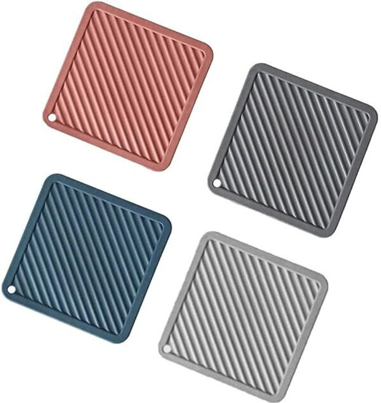 NAYOPI Silicone PVC Coasters Set,Non-Slip Heat-Resistant Rubber Trivet Mat for Hot Pan Silicone Mats Trivet(Pack of 4)