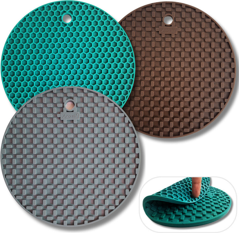 AROSIL Premium Grade Silicone, Dual Design, High Heat Proof, Hot Pot Holder, Scratch & Stain Protect, Thick Mats, No-Melting, Green Trivet(Pack of 2)