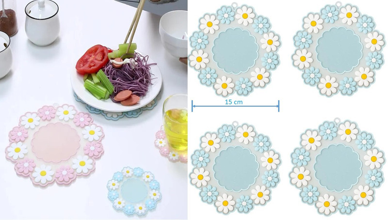 Puno Silicone Hot Pot Holder/Silicon Hot Mat/Dining table mat(Set of 4)BLUE COLOR mat finish Trivet(Pack of 4)