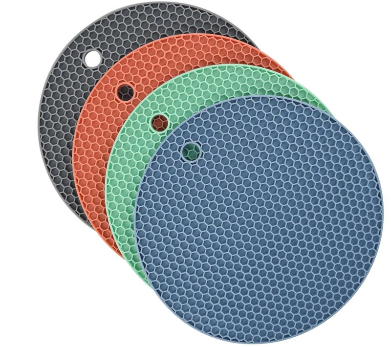 The cook house Multipurpose Non-Slip Trivet Food Grade Silicone & BPA Free (Multi-Colour) HoneyComb Pattern Trivet(Pack of 4)