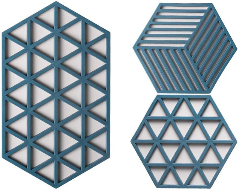 TRIFECTA Silicone Trivet Mat Tringle+Line Blue Set of 3 Matte Trivet(Pack of 3)
