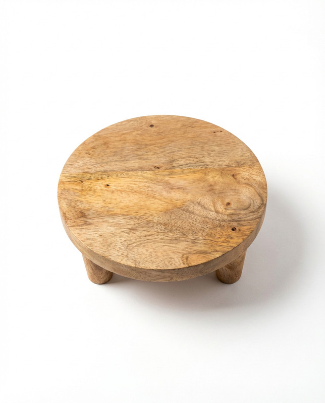 bauzini Handcrafted Wooden Pedestal Cheese Board with Scalloped Edge Round Rood Trivet(Pack of 1)