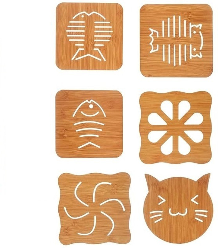 TAPAHPRIYAY Heat Resistant Non-Slip Bamboo Trivets Pot Mat for Kitchen Table 6Pcs Trivet(Pack of 6)