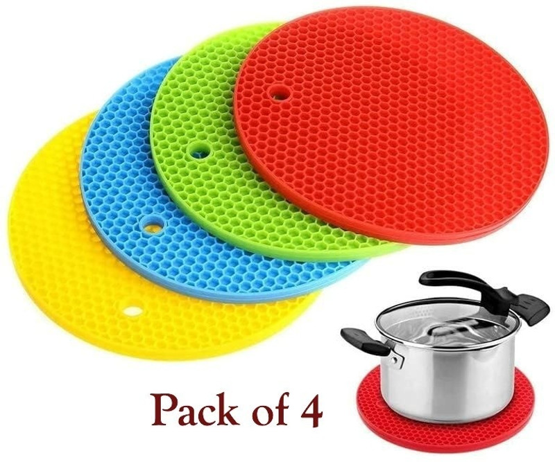Urban Utopia Round Silicone Hot Mats and Trivets for Hot Dishes and Hot Pots (Multi Color) Non-slip Trivet(Pack of 4)