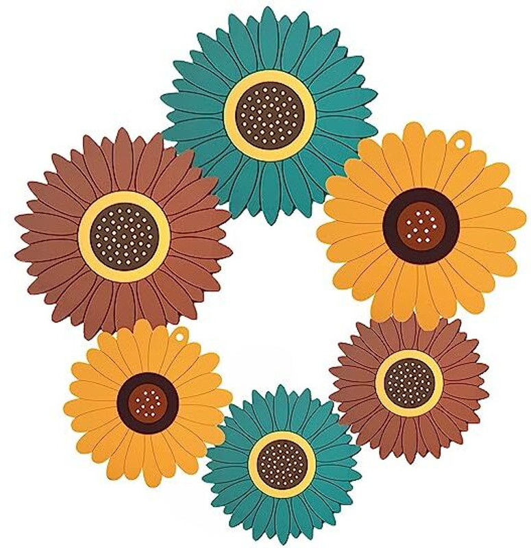Besillia Silicone Placemat Trivet Mat Daisy Flower Shape Pan Pot Holders Anti Slip Place Mat, Kitchen Insulation Coaster, 2 Size : Big-20cm,Small-15cm,Random Trivet(Pack of 6)