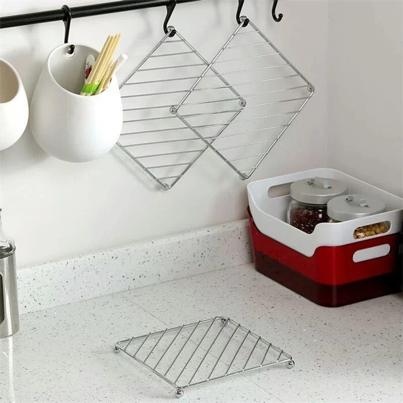 MAK BROTHERS Utensil Kitchen Rack Square stand Steel Trivet Mirror Finish Trivet(Pack of 2)