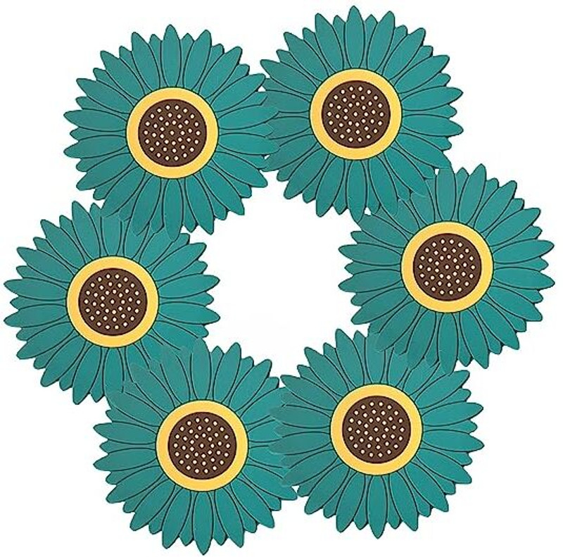 Besillia Silicone Sunflower Coasters - Anti-Hot & Foldable Trivet Mat Coaster for Table Protection & Home Decor - Washable & Reusable, Green Trivet(Pack of 6)