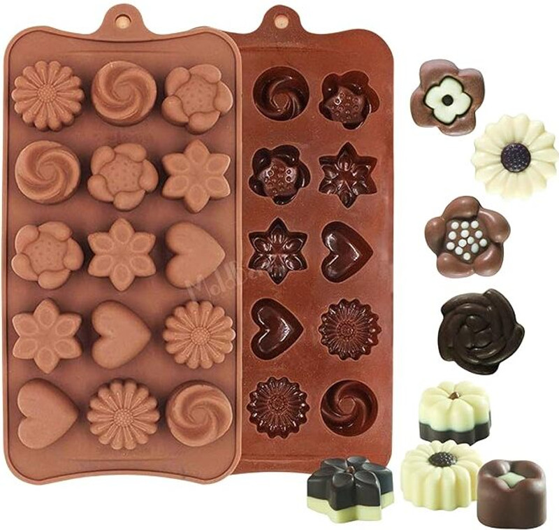 MoldBerry Silicone Chocolate Mould Flower Heart Shape Candy Mold for Baking, Jelly, Fondant, Cake Decoration, Reusable Chocolate Molds(Pack of 1)