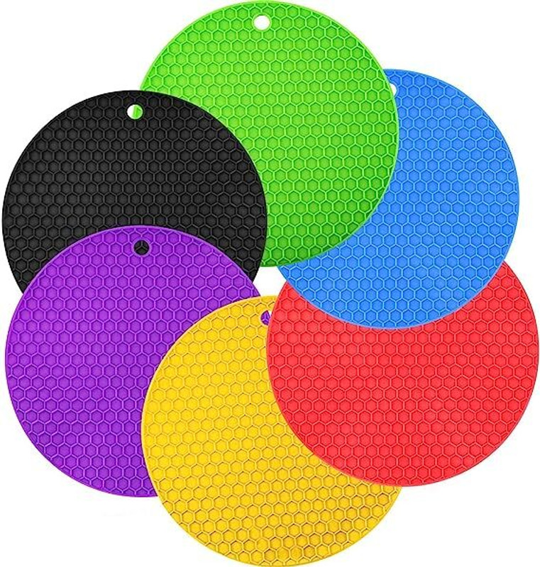 Besillia Silicone Trivet Hot Mat-Hot Pad Durable Non Slip Coaster Heat Resistan,Random Round Trivet(Pack of 6)