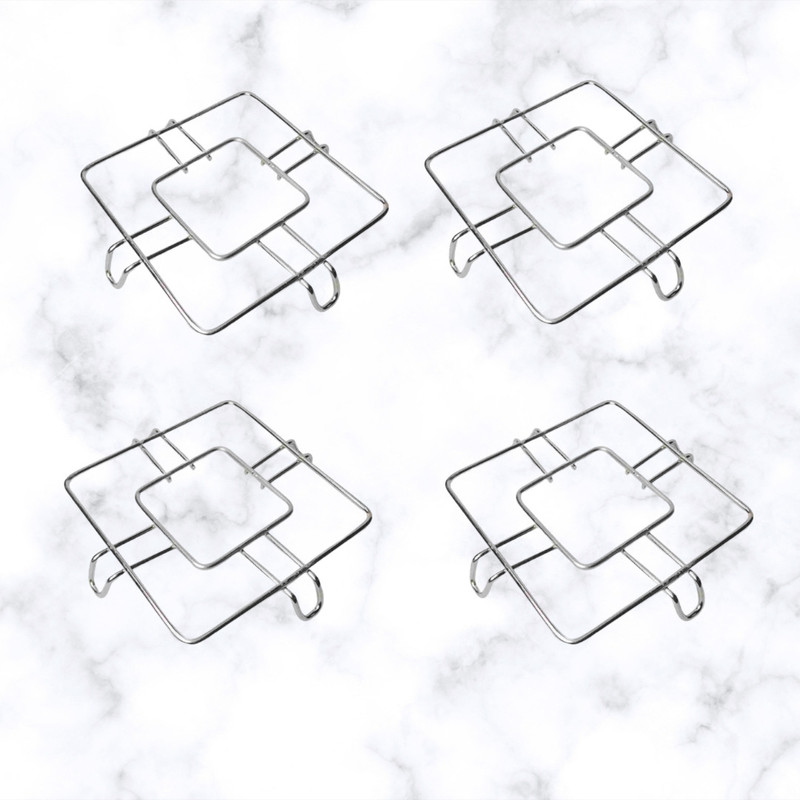 The cook house Stainless Steel Square Table Ring, Hot Pot Stand, Hot Pan/Vessel Holder Medium Mirror, Glassy Trivet(Pack of 4)