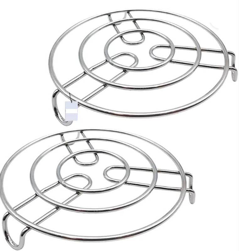 gourav plastics Stainless Steel Heat Resistant Iron Stand|Round Steamer Rack|Silver Glossy Trivet(Pack of 2)