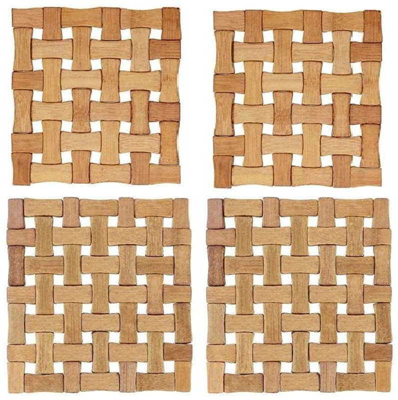 MOXWARE Pack of 2+2 Wooden Trivets Hot Pot Stand for Kitchen & Dining Table - Multi Size Square Small and Big Trivets Trivet(Pack of 4)