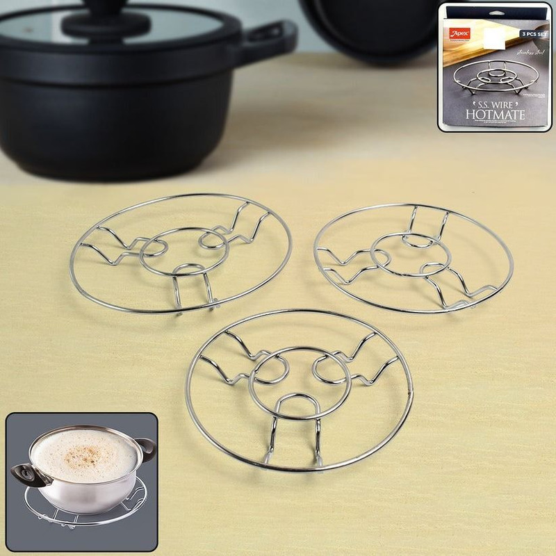 DeoDap Stainless Steel Wire Hotmate Trivet Stand Set of 3 for Kitchen & Dining glossy Trivet(Pack of 3)