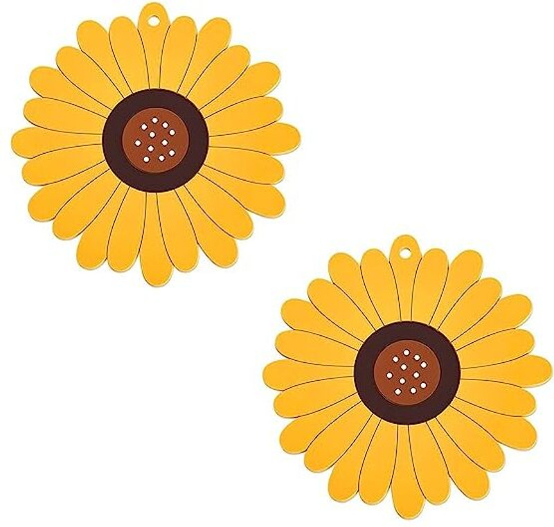 Besillia Placemats-BPA-Free,Food Gread Silicone Mat- Heat-Resistant Yellow, Flower Trivet(Pack of 2)
