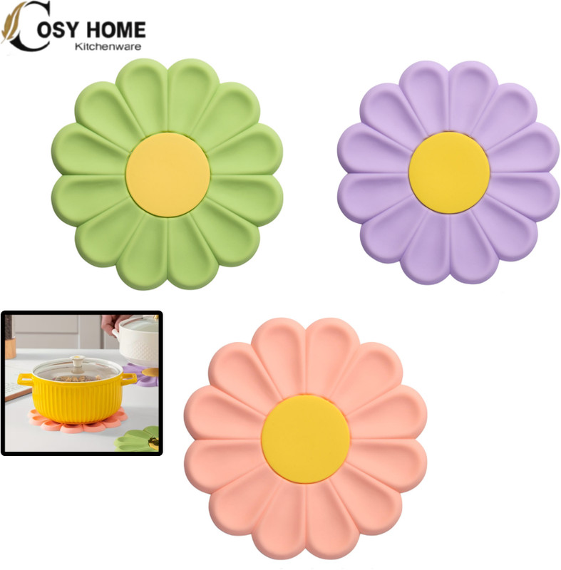 Cosy Home Make It Easy Silicone Flower Shape Heat Resistant Trivet Matt Printed Trivet(Pack of 3)