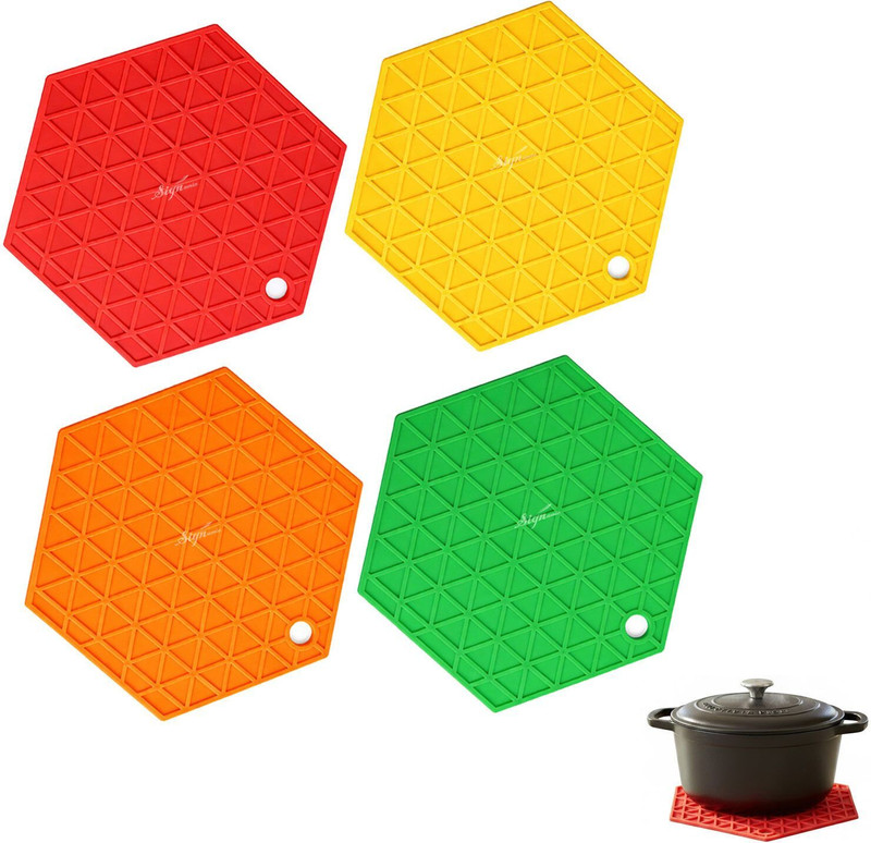 Signamio Silicone Mat for Kitchen - Square Trivet Heat Mats for Kitchen and Dining Table Glossy Trivet(Pack of 4)
