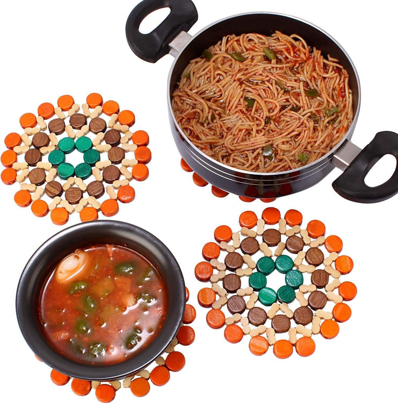 MOXWARE Pack of 4 Wooden Trivets Hot Pot Stand for Kitchen & Dining Table Mat Trivet(Pack of 4)