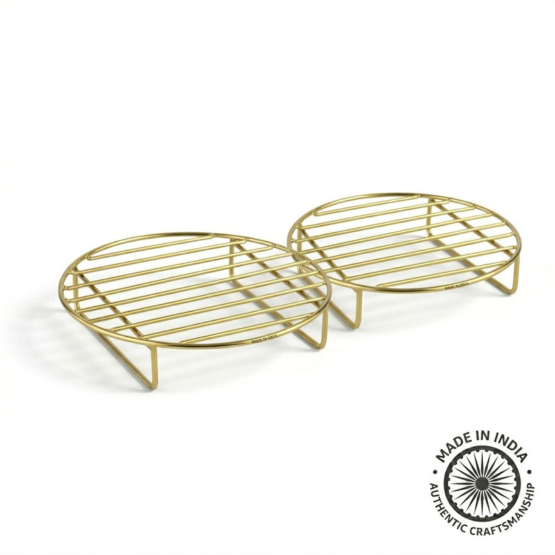 ellehome Premium Golden Metal Trivet Set - Heavy Duty Heat Resistant Pot Stand (Set of 2) Electroplated Trivet(Pack of 2)