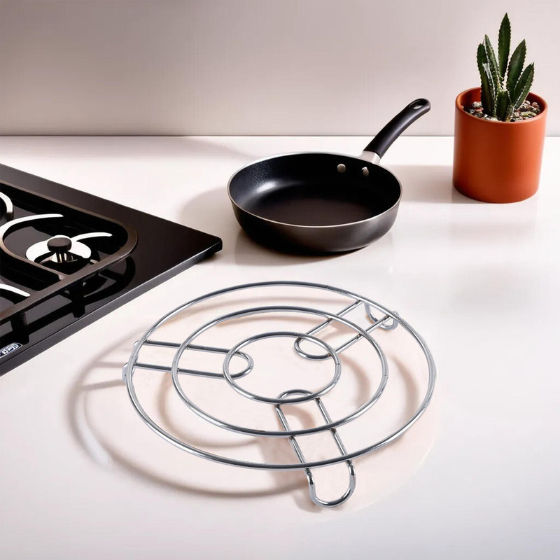 Madhvyaa Stainless Steel Gas Stove Stand | Heavy Duty Hot Pot Trivet Polished Trivet(Pack of 1)