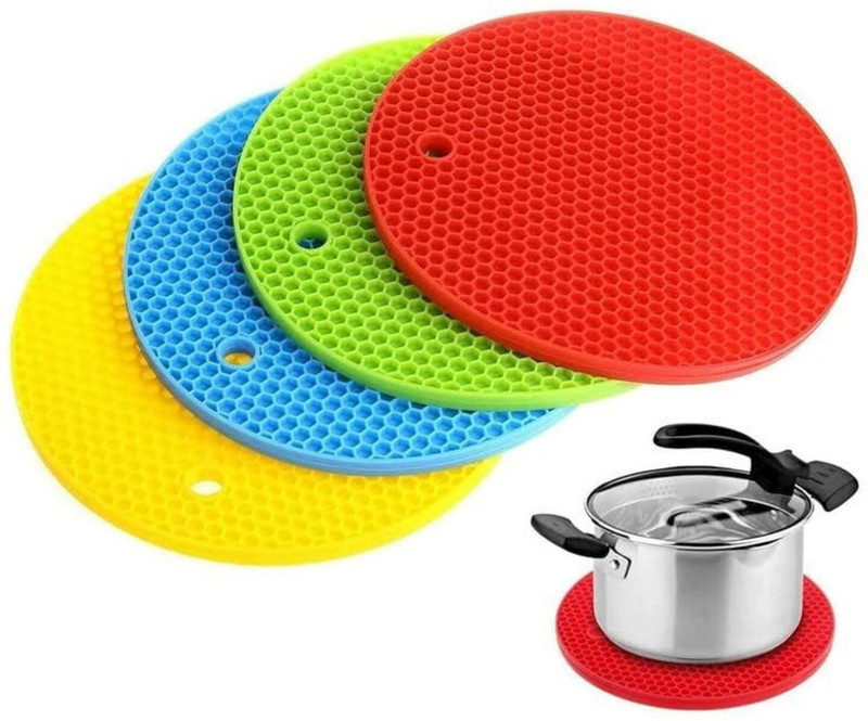ShilpoKuthi Round Silicone Trivets Mats for Hot Pots and Pans, Table Mat Non Slip Grip Trivet(Pack of 4)