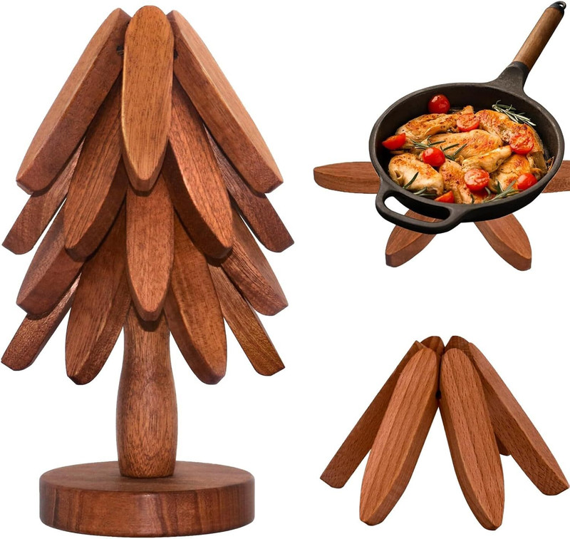 Flipco Tree Shape Wooden Coasters Set of 5 Stackable Trivets Anti Hot Wooden Trivet Set Glossy Trivet(Pack of 1)
