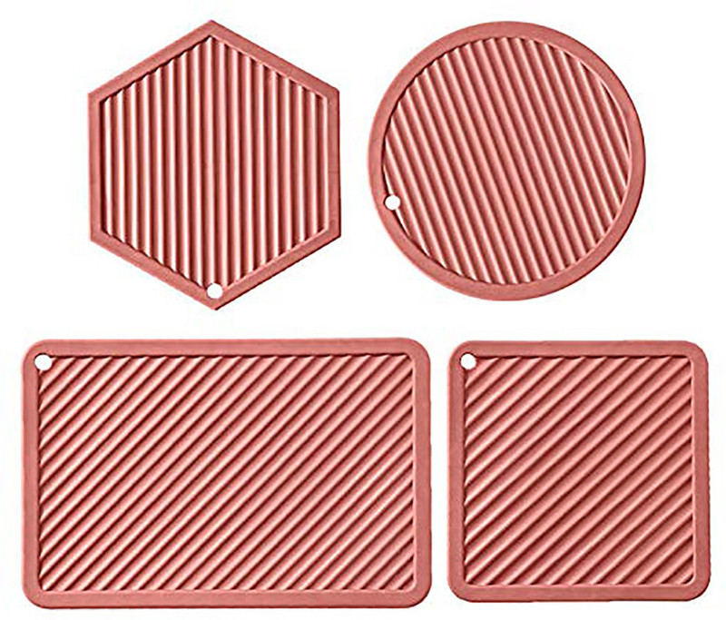 TRIFECTA Hot Pot Holder Mix Pattern Red Set of 4 Matte Trivet(Pack of 4)