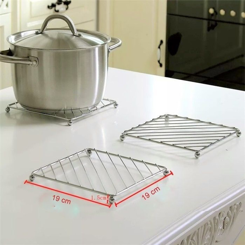 SOFACASA Kitchen Cooking Pot Tray Stand Stainless Steel square Rack Stand trivet Glossy Trivet(Pack of 3)