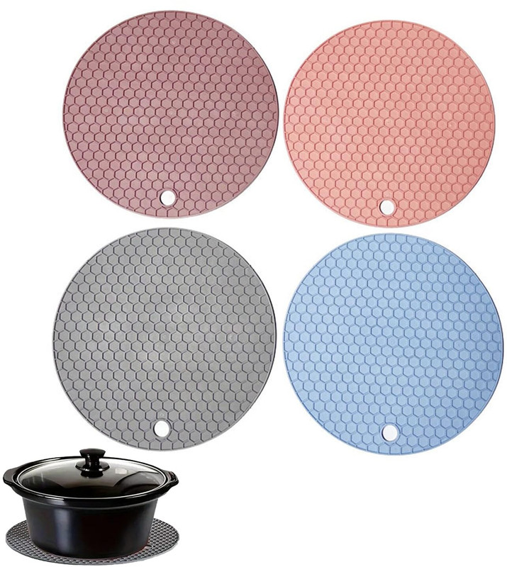 Angelware Multipurpose Silicone Hot Mat and Trivets for Kitchen, Dining, Heat Resistant mat finish Trivet(Pack of 4)