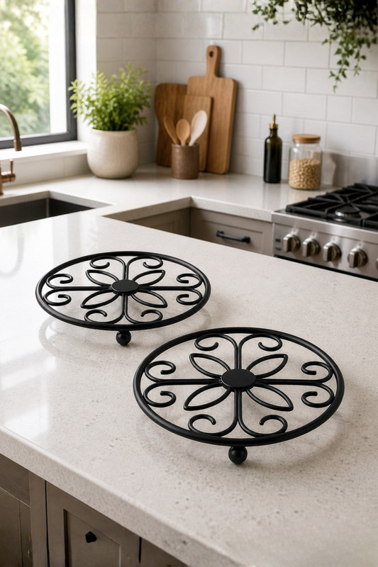 R.R.V. International Galvanized Metal Trivet Stand Set of 2 Glossy Brown Trivet(Pack of 2)