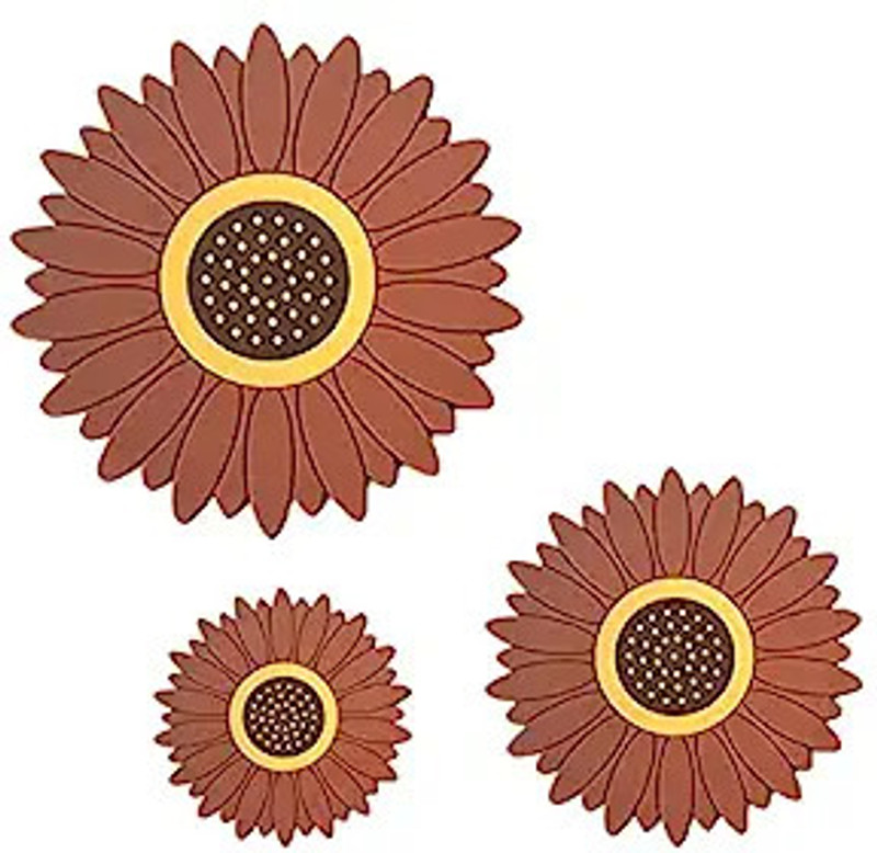 Besillia Silicone Coasters Set-3 Different Size(20cm,15cm,10cm) Flower Shape, Non-Slip Coaster Set for Kitchen,Table,Office Desk, Yellow Trivet(Pack of 3)