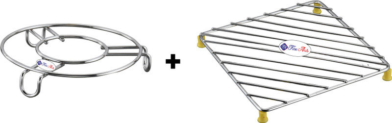 FineArts Stainless Steel Heat Resistant Cooker Stand Hot Pot Stand Trivet Set Combo 5mm Stainless Steel Wire, Chrome Polish Trivet(Pack of 2)